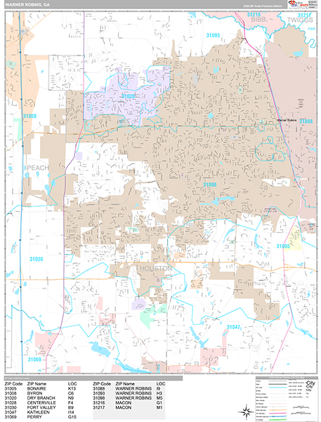Warner Robins, GA Wall Map